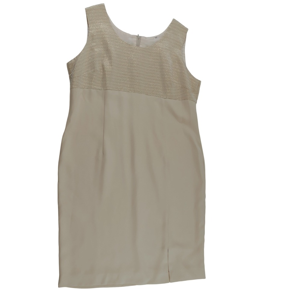 Vintage‎ Gold Metallic Ribbed Cream Sheath Dress Sleeveless Formal Size 20
